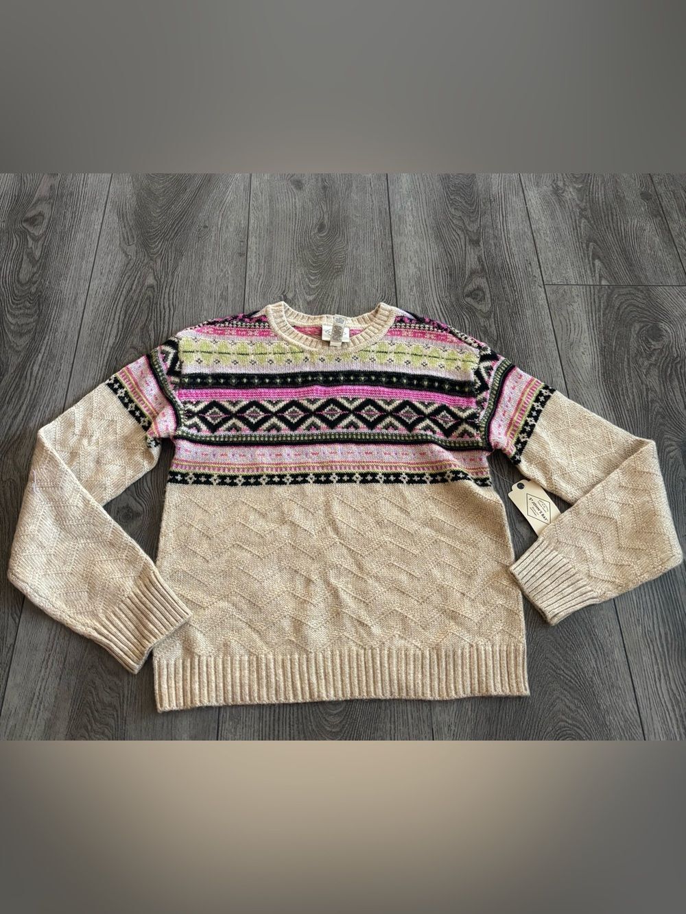 St. John bay Women’s Cream Fair Isle Crewneck Sweater